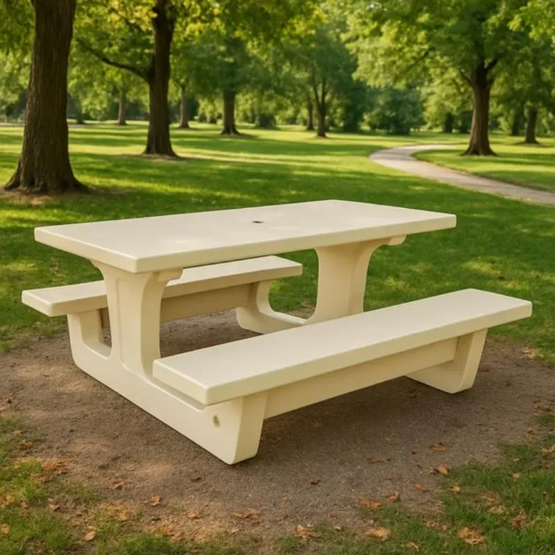 table pique nique en béton blanc sablé