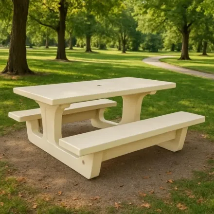 Produit - table pique nique en béton blanc sablé