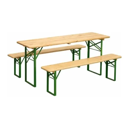 Produit - ensemble table et bancs brasserie piètement cornière