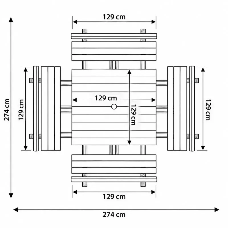 dimensions table pique nique carrée 8 personnes