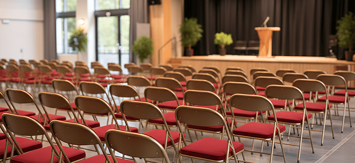 chaises pliantes velours en rangée